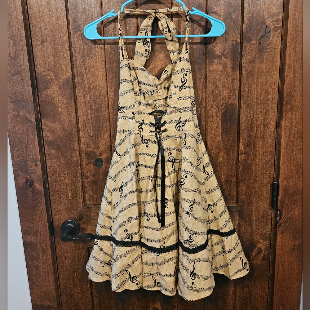 🎵Music Notes Pattern Halter Corest Dress large
